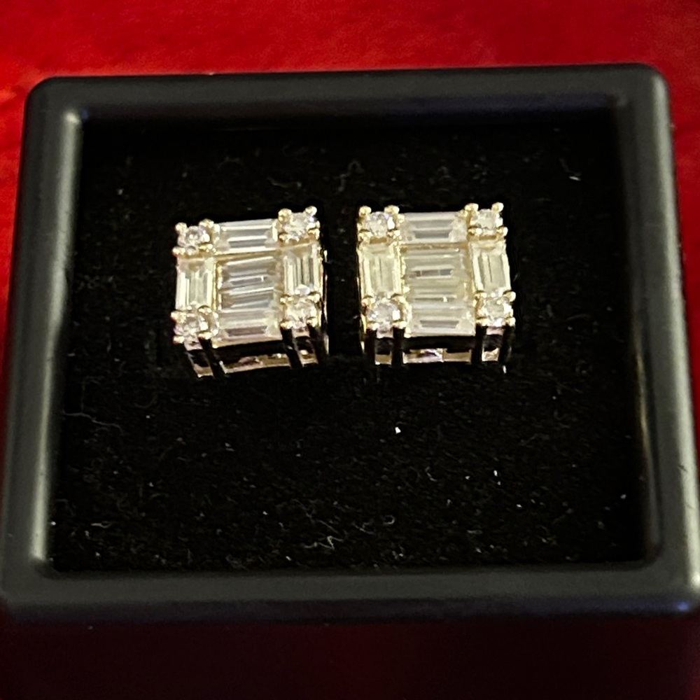 Luxury Moissanite‎ Diamond gold square baguette screwback Stud Earrings